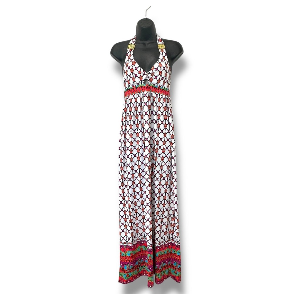 Trina Turk Venice Beach Maxi‎ Dress Halter Sleeveless Geometric M Boho Resort - Picture 2 of 7